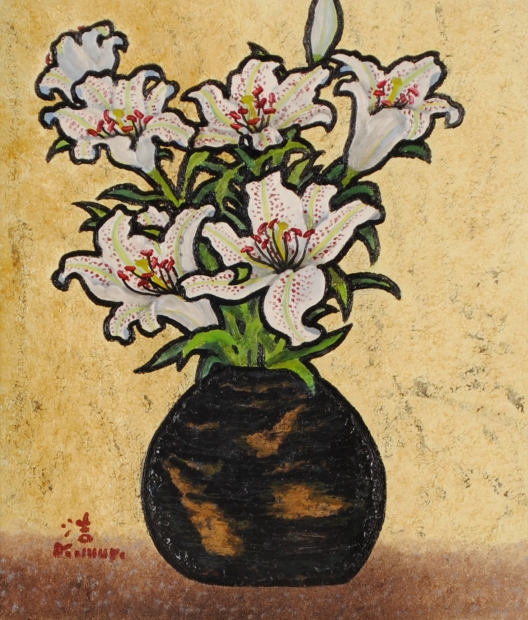 油絵の絵画で小室浩が描いた百合の花の絵の油絵 箱根百合 を販売