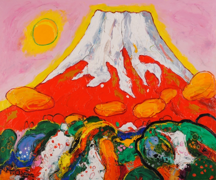 赤富士の絵画を油絵で描いた大沢武士の富士山の絵「赤富士・39」をご購入