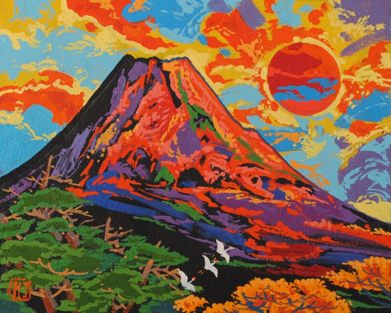 赤富士の絵画を油絵で描いた竹内春光の赤富士の絵「彩雲紅富士」をご購入