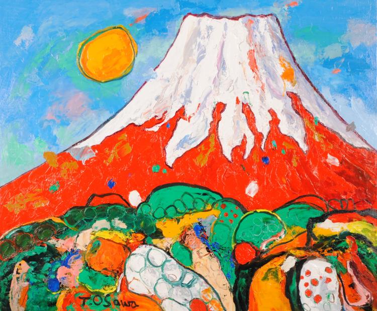 富士山の絵画を油絵で描いた大沢武士の富士山の絵「赤富士・51」を通販 