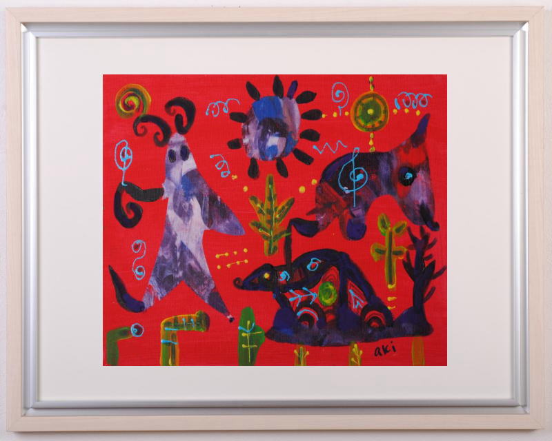 抽象画をアクリル画の絵画で描いた秋永清二の抽象画「赤いアフリカ」