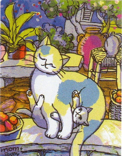 マイケル・ルーがシルクスクリーンの版画で制作した猫の絵のポップアート「マム＆ベイビー」を通販で販売
