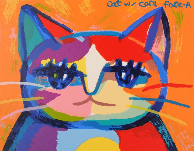 マイケル・ルーがシルクスクリーンの版画で制作した猫の絵のポップ 