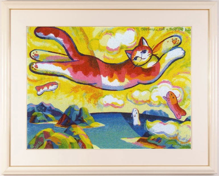 マイケル・ルー「2Women」版画　女性　猫　直筆サイン　限定美術品/アンティーク
