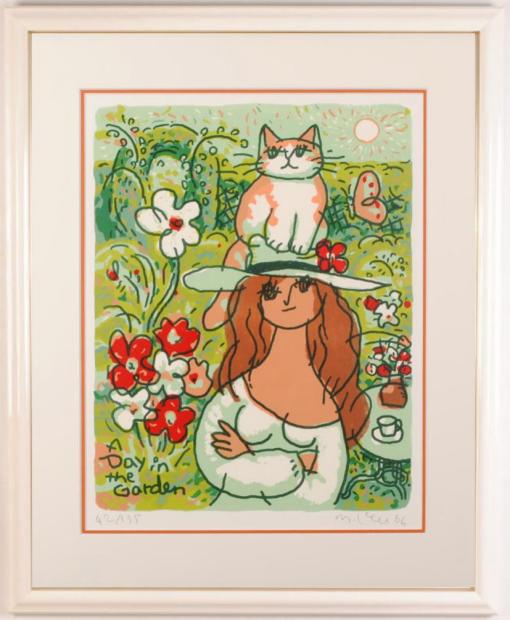 マイケル・ルー「2Women」版画　女性　猫　直筆サイン　限定美術品/アンティーク