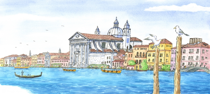 絵画の水彩画で内藤謙一が描いたイタリアの絵「ベネチア・3」をご購入