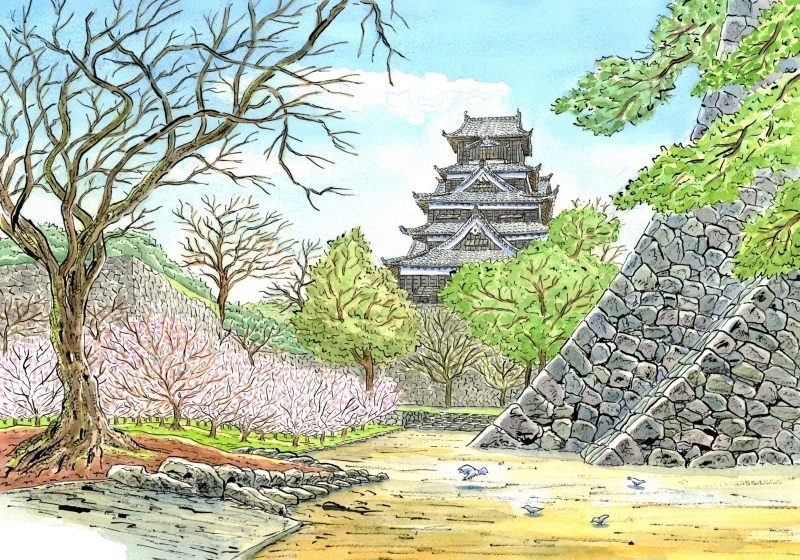 版画のジークレーで内藤謙一が制作した絵「熊本城・二様の石垣・G」を 