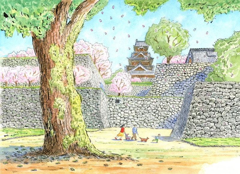 熊本城の絵をジークレーの版画で制作した内藤謙一の作品「熊本城・竹の 