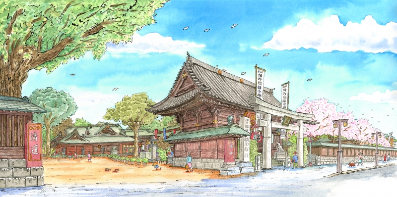 版画のジークレーで内藤謙一が制作した福岡の絵「博多総鎮守 櫛田神社 