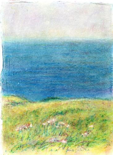 絵画のクレヨン画で瀬崎正人が描いた海の絵「陽のめぐみ」を販売