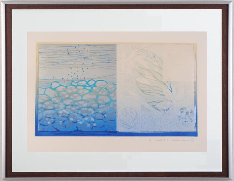 木版画で白駒一樹が制作したナチュラルモダンの抽象画「Cobalt波-A」を通販で販売