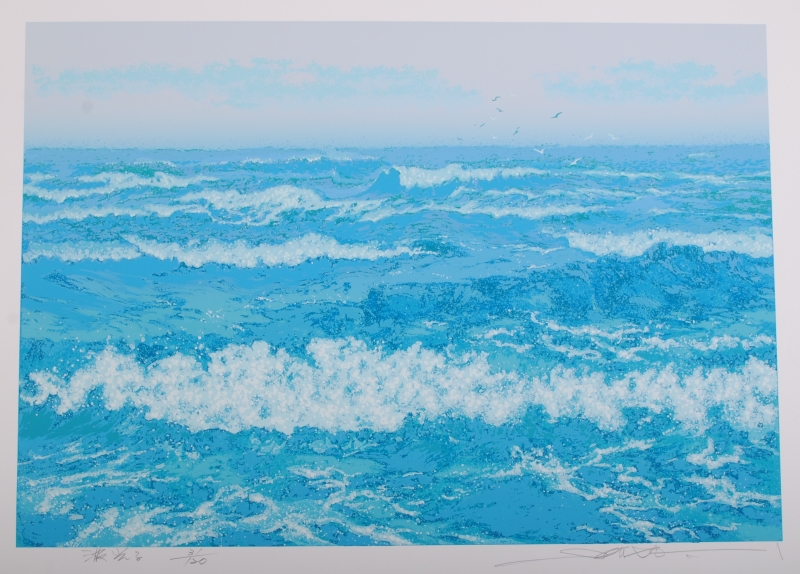 池上壮豊作 「光る海-8」25/195 シルクスクリーン 額装 版画 絵画-