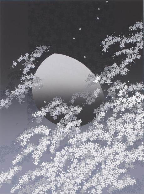 桜の絵をシルクスクリーンの版画で制作した池上壮豊の和の桜の絵「桜月 