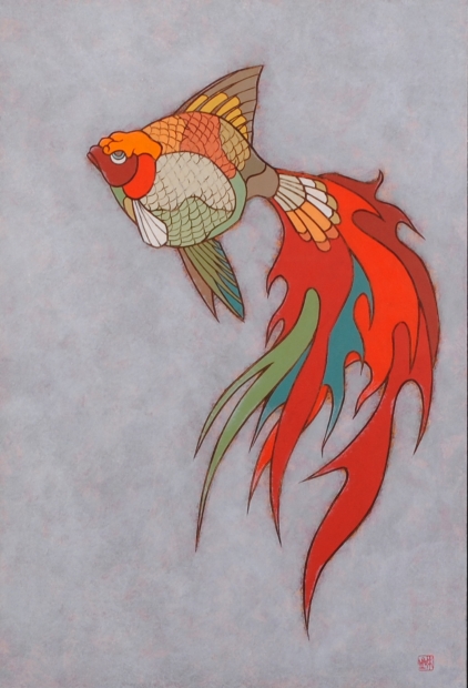瀧下和之がアクリル画の絵画で描いた絵「金魚図」を購入