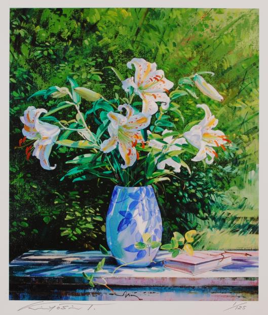 花の絵をジークレーの版画で制作した田中清の花の絵 白い壺の山ゆり を通販で販売