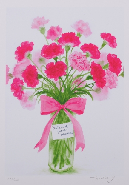 花の絵をジークレーの版画で制作した山口英明の花の絵 カーネーションの花束 をご購入