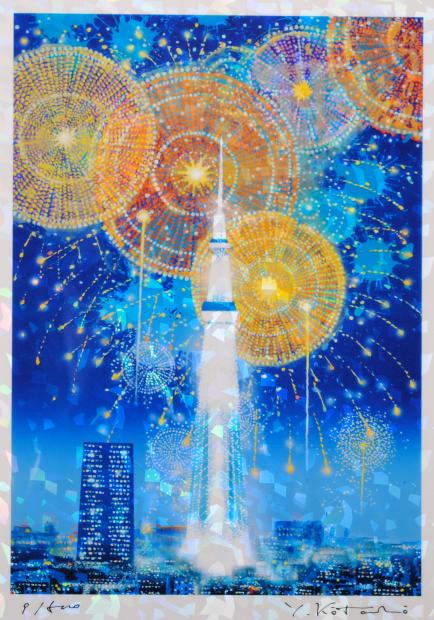 吉岡浩太郎がクリスタルプリントで制作した絵「東京スカイツリー・花火 